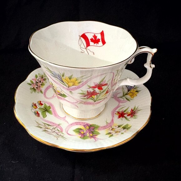 Royal Alberta Bone China Cup and Saucer - Our Emblems Dear - Picture 1 of 4